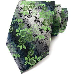 Men's Tie Cravat Jacquard Luxury Small Floral Pattern Wedding Green And Grey